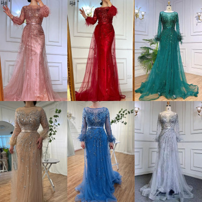 فساتين سهرة هادئة مع ريش للنساء ، نبيذ أحمر ، مطرز...