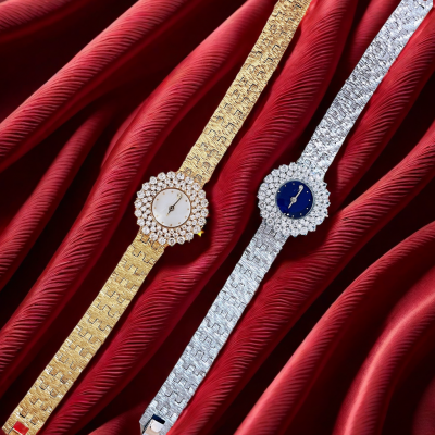 ساعة نسائية فريدة من نوعها بسوار فولاذي مطلية بالذ...