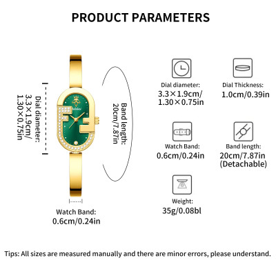 ساعة نسائية كوارتز فاخرة بتصميم أنيق على شكل أسورة