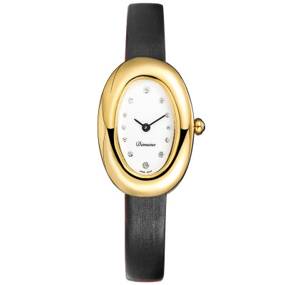 ساعة نسائية كوارتز جلدية بأرقام رومانية بتصميم بيض...