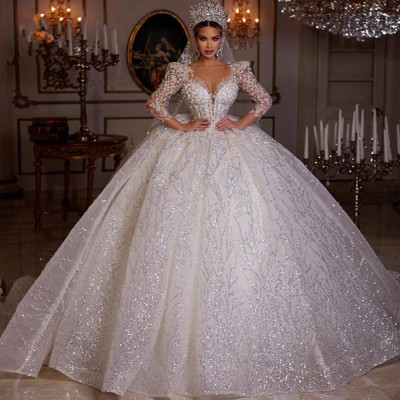 customized luxury Ball Gown Sparkly Wedding Dresse...