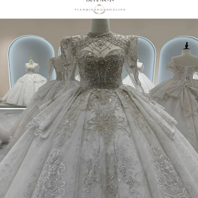 تخصيص 2025 فاخر العاج الدانتيل العروس خمر فستان زف...
