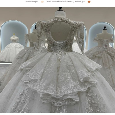 تخصيص 2025 فاخر العاج الدانتيل العروس خمر فستان زف...