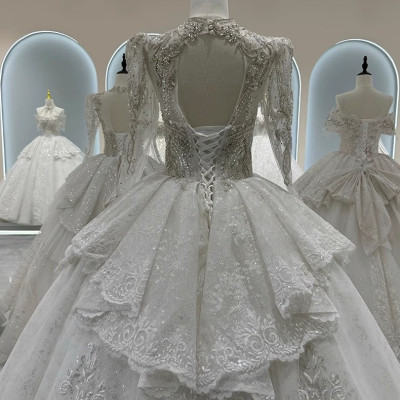 تخصيص 2025 فاخر العاج الدانتيل العروس خمر فستان زف...