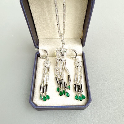 أقراط الزركون مكعب وقلادة للنساء ، أقراط ترصيع الس...