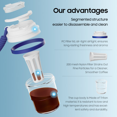 كوب محمول لصنع القهوة الباردة بسعة 530 مل ،مانع لل...