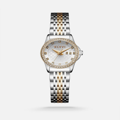 ساعة نسائيه ستيل بلون فضي وذهبي