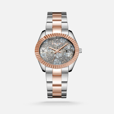 ساعة إلڤي رجالية ستيل بلون فضي وروز قولد