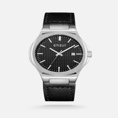 ساعة رجالية جلد بلون أسود من ايمزوري