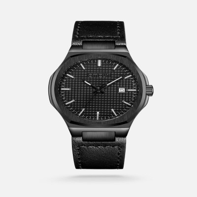 ساعة رجالية جلد بلون أسود من ايمزوري