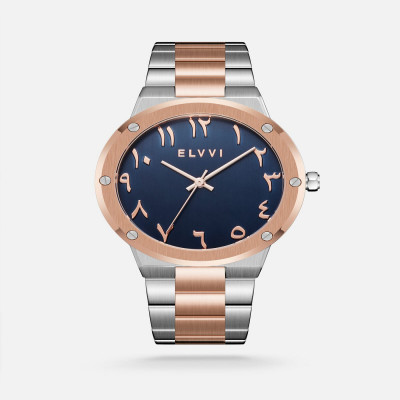 ساعة رجالية ستيل باللون الفضي و روز قولد