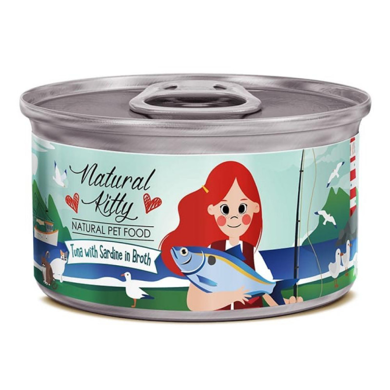 ناتورال كيتي 80 جرام تونة وساردين مع المرق