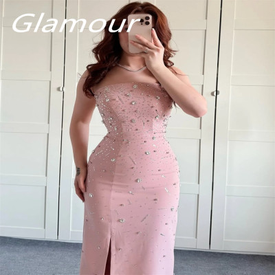 Customized Formal Pink Jersey Evening Dress Temper...