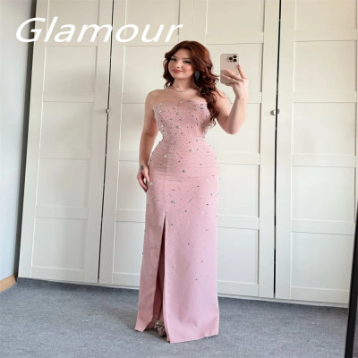 Customized Formal Pink Jersey Evening Dress Temper...