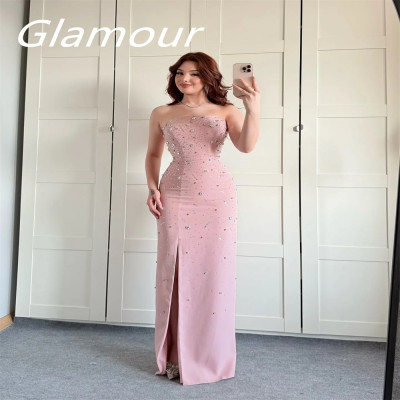 Customized Formal Pink Jersey Evening Dress Temper...