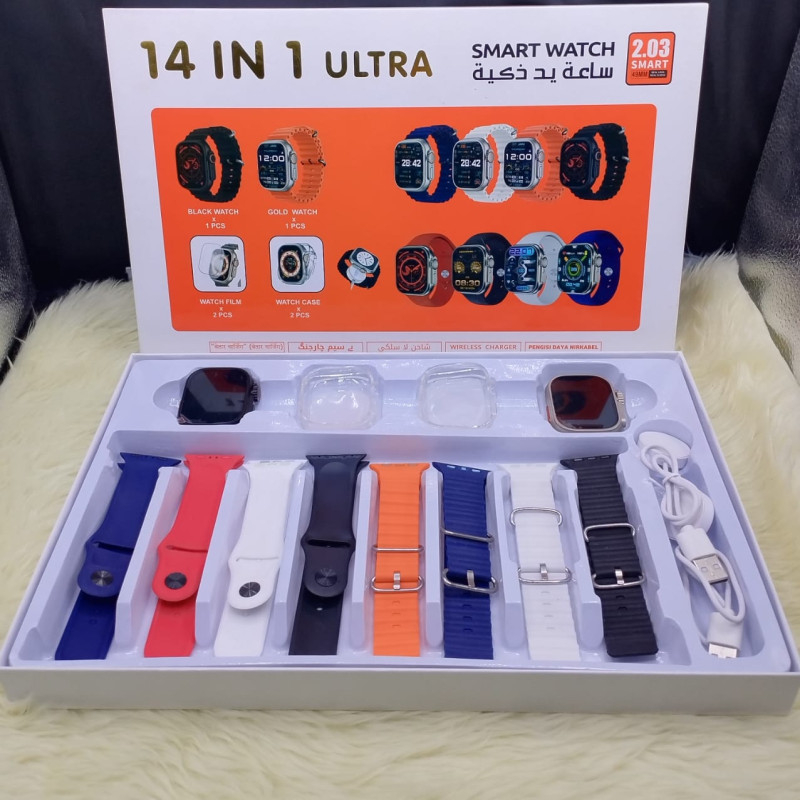 ساعة ذكية 14 في 1 ULTRA – شاشة 2.03 إنش، شاحن لاسل...