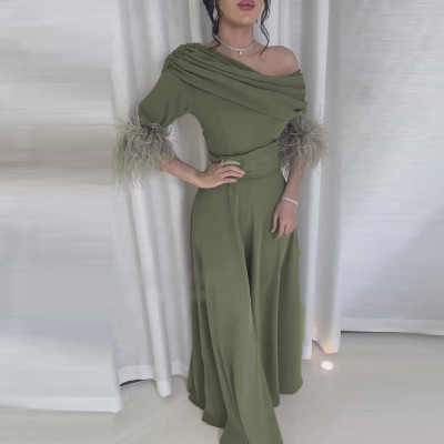 أزياء سيدة قطري طوق حزب بذلة بسيطة أنيقة عالية الخ...