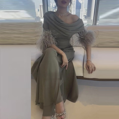 أزياء سيدة قطري طوق حزب بذلة بسيطة أنيقة عالية الخ...