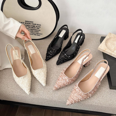 Low Sandals Woman Leather High Heels Velvet Shoes...