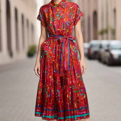 فستان نسائي طويل أنيق مطبوع عليه زهور ، فساتين متو...