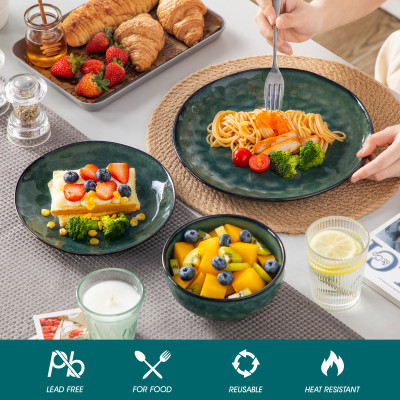 مجموعة أطباق السيراميك الخضراء