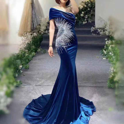 فساتين سهرة حريمي مخملية حمراء وهادئة للنساء ، أكم...