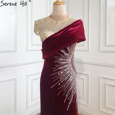 فساتين سهرة حريمي مخملية حمراء وهادئة للنساء ، أكم...