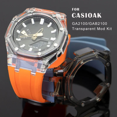 طقم عصري شفاف حزام مطاطي محول لـ g shck GA2100 GAB...