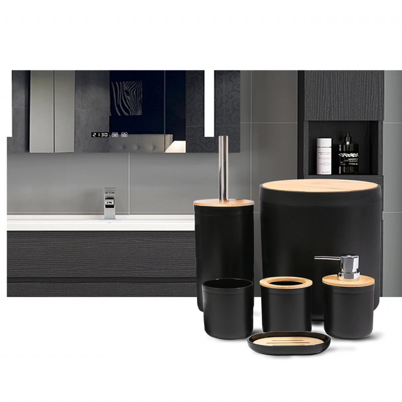 طقم إكسسوارات للحمام من 6 قطع-أسود