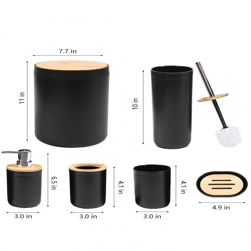 طقم إكسسوارات للحمام من 6 قطع-أسود