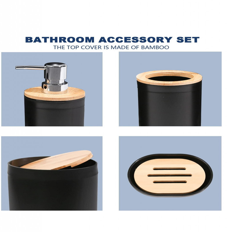 طقم إكسسوارات للحمام من 6 قطع-أسود