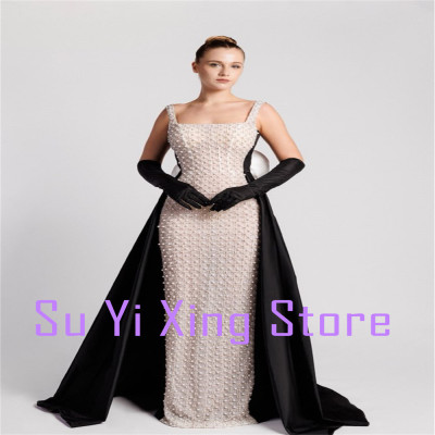 فستان سهرة طويل مطرز بالخرز ثلاثي الأبعاد مزين بال...