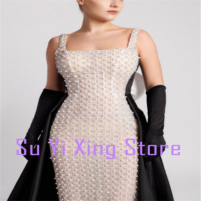 فستان سهرة طويل مطرز بالخرز ثلاثي الأبعاد مزين بال...