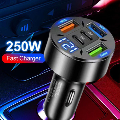 250 واط 5 منافذ شاحن سيارة شحن سريع PD QC3.0 USB C