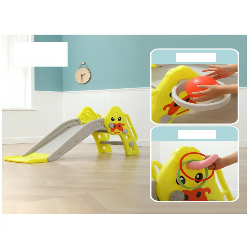 زحليقة علي شكل بطة مع كرة سلة ,أصفر