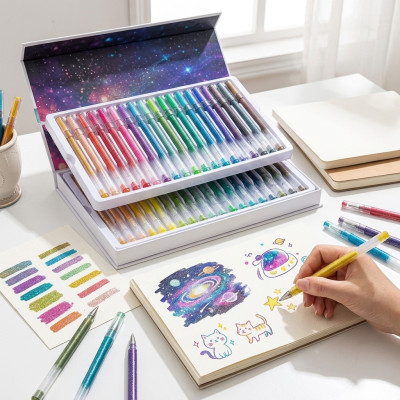 مجموعة أقلام جل لامعة بـ 72 لونًا، أقلام رسم احترافية براقة للمدرسة والمكتب، علبة هدايا، مستلزمات فنية عالية اللمعان