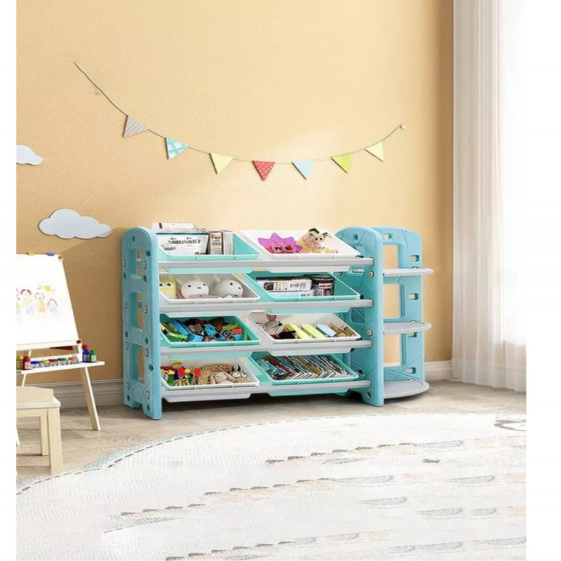 منظم ألعاب 8 صناديق تخزين مع رف زاوية من 3 طبقات