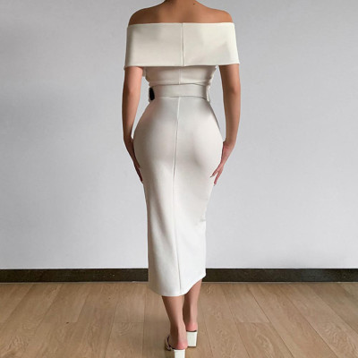 فستان بدون حمالات بدون حمالات مع حزام بلون واحد لل...