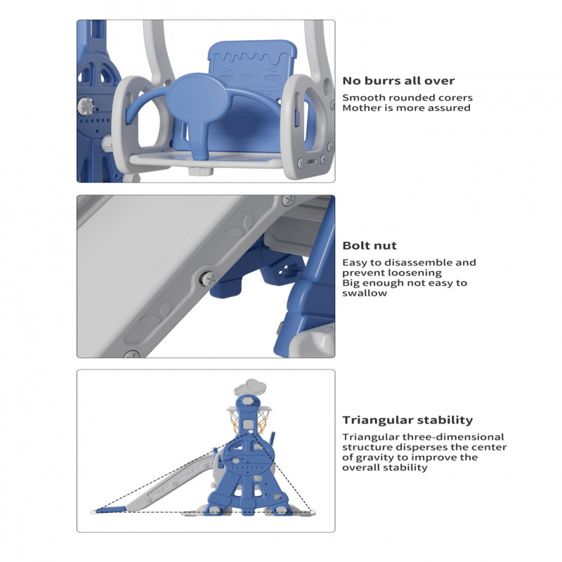 زحليقة مع مرجيحة للأطفال مع كرة سلة 140*122*98 سم