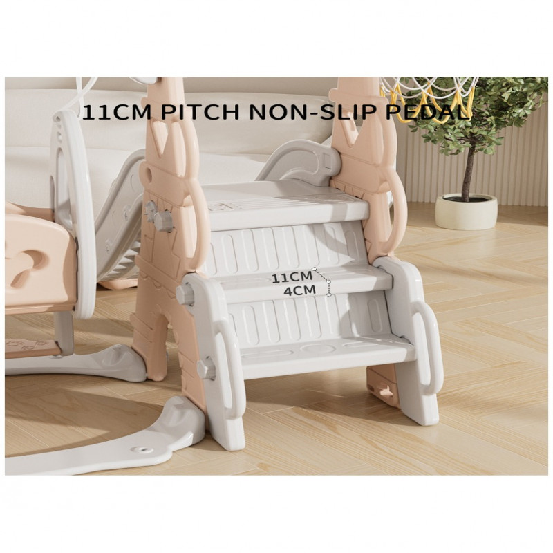 زحليقة مع مرجيحة و كرة سلة 190*152*122سم وردي