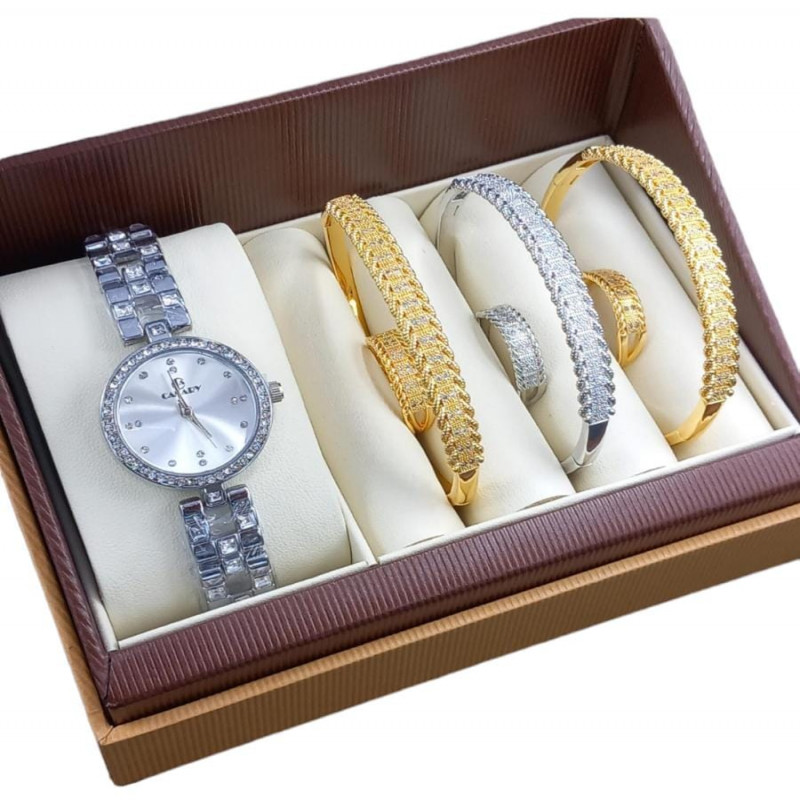 طقم إكسسوار نسائي ساعة مع أساور أنيقة 112205