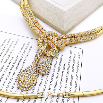 أطقم مجوهرات دبي بلون ذهبي للنساء ، تصميم كلاسيكي...