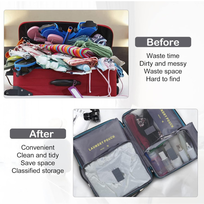 مجموعة منظم شنط السفر - 6 قطع سكاي تاتش مكعبات تخز...