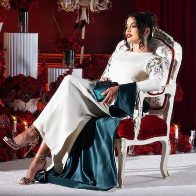 Arya Ivory and Green Evening Dress Saudi Arabia Lo...