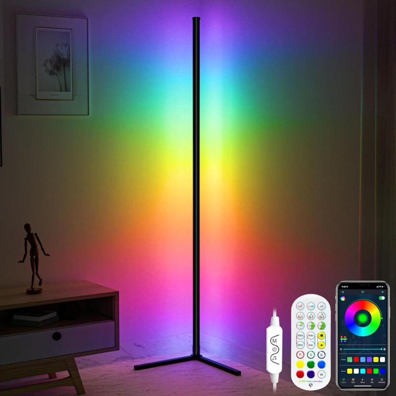 مصباح ارضي للزاوية 165 سم، ذكي RGB 65 انش، زاوية L...
