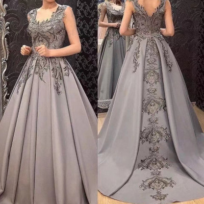 Vinca Sunny Customized Gray Satin Evening Dresses...