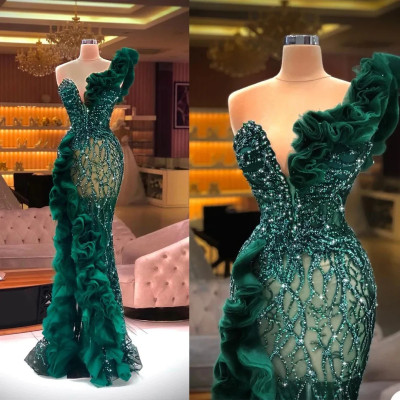 Luxury Beaded Appliques Mermaid Evening Dresses El...