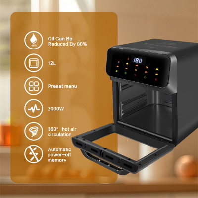 12L مقلاة عميقة إلكترونية رقمية بصرية ذكية ذات سعة كبيرة بدون زيت 1350 وات متعددة الوظائف مع مقلاة هوائية تعمل باللمس