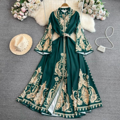 فستان نسائي بطول الكاحل ، فساتين بأكمام واسعة ، رق...