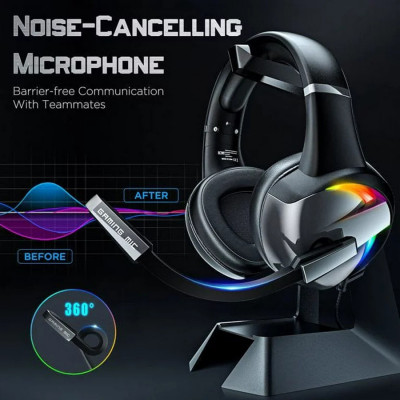 RGB سماعة الألعاب مع إلغاء الضوضاء ، ميكروفون ، الصوت المحيطي ، LED سماعات ل PS5 ، PS4 ، Xbox One ، الكمبيوتر ، الكمبيوتر المحمول ، ماك ، الكمبيوتر ، الكمبيوتر